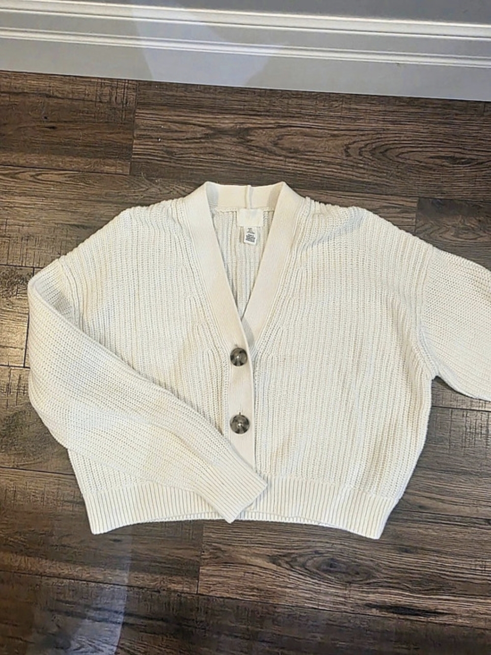 H&M Ribbed Button-Front Cardigan in White Size S Like New